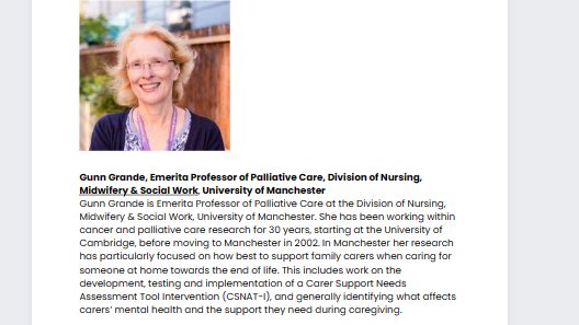 Tomorrow my colleague the fabulous @gunn_grande will be sharing her @CarerProject @NIHRevidence research into carers supporting their loved ones at end of life #sethslegacy I was really pleased to be a part of the research projects with others carers with lived experience