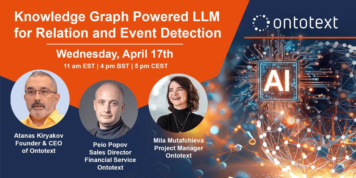 Our webinar tomorrow will focus on a #knowledgegraph demonstrator we put a lot of effort to create, which leverages #LLMs to boost information extraction tasks, such as named entities recognition, #entitylinking, & event & relationship extraction. Join us! hubs.la/Q02t4fSN0