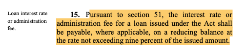 AmbokoJH's tweet photo. Remember Sec51 of the Act provides that the interest rate for a loan issued under the Act shall be payable on reducing balance at such rate as may be prescribed by the CS? 
Reg15 proposes to cap that interest rate at 9.0% (It's being aligned with the KMRC rate it seems) https://t.co/OYYj0AHRaZ