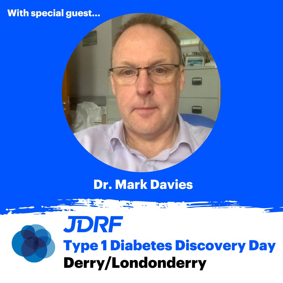 We are excited to announce that Dr. Mark Davies will be joining us at our Derry/Londonderry Discovery Day on Saturday 11 May.

Dr. Mark Davies will be speaking about mental health and the impact of type 1 and type 1 technology.

Sign up! bit.ly/3vSZGfx

#T1D #GBDoc