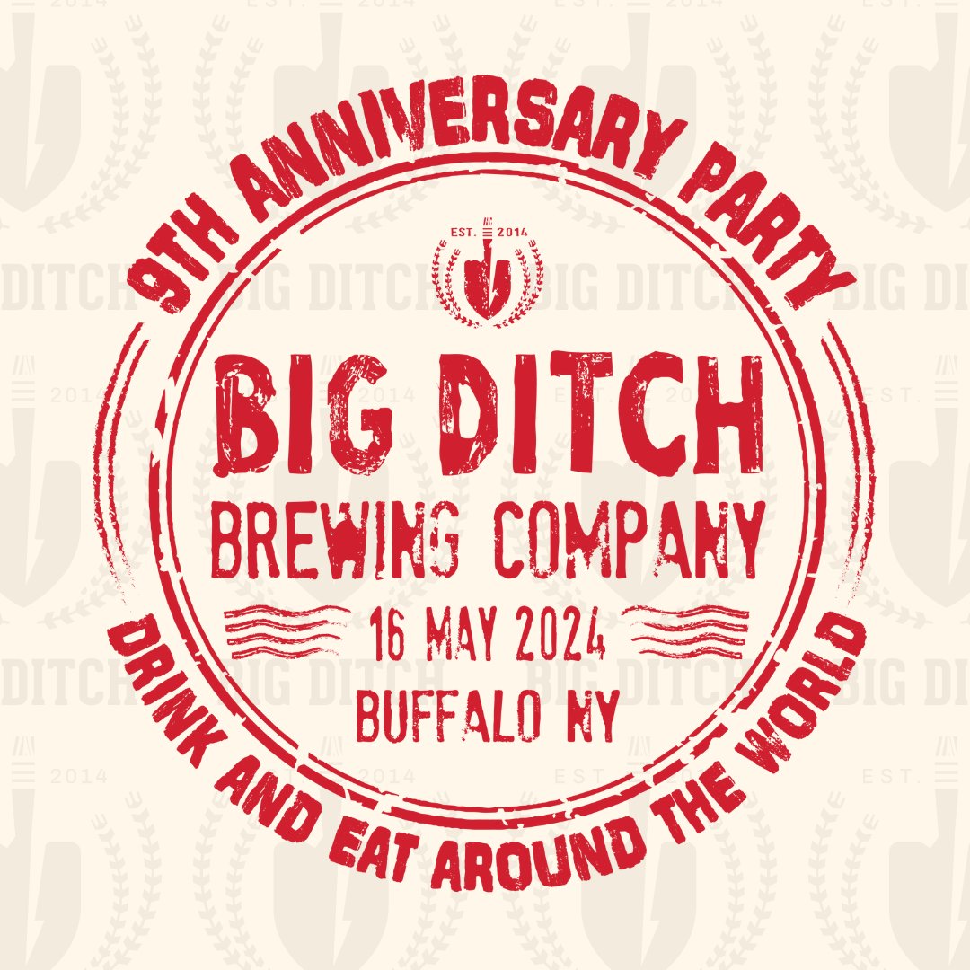 We’re turning nine! To celebrate, we’re bringing you a beer and food tasting experience from around the world! Join us on Thursday, May 16 for our BIG DITCH 9TH ANNIVERSARY PARTY - DRINK & EAT AROUND THE WORLD! All the details: bigditchbrewing.com/bigditchbrewin…