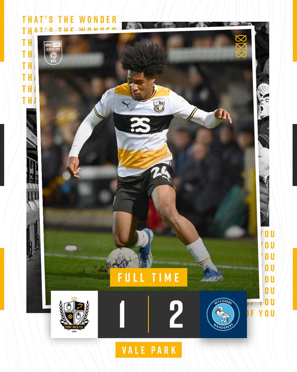 FULL TIME Late defeat at Vale Park. #PVFCLive | 1-2