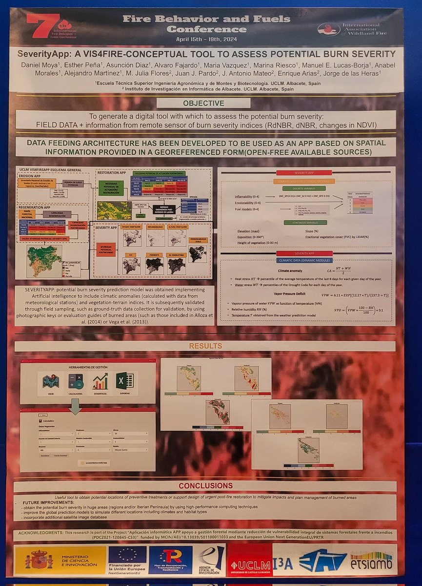 quecoak's tweet image. Sesion  de Poster en el 7th Fire Beavior + Fuels Conference #FBF2024, un puñado de buenos amigos y amigas encabezados por @DANIELMOYA_AB poniendo en valor Severoty App, una herramienta derivada de #Vis4fire gran proyecto liderado por @Fuego_lab.