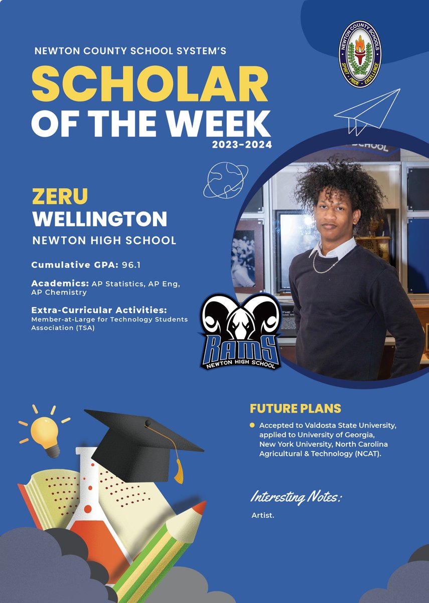 Congratulations to @Newton_High senior, Zeru Wellington--one of this week's NCS Scholars of the Week! #SpiritPrideExcellence