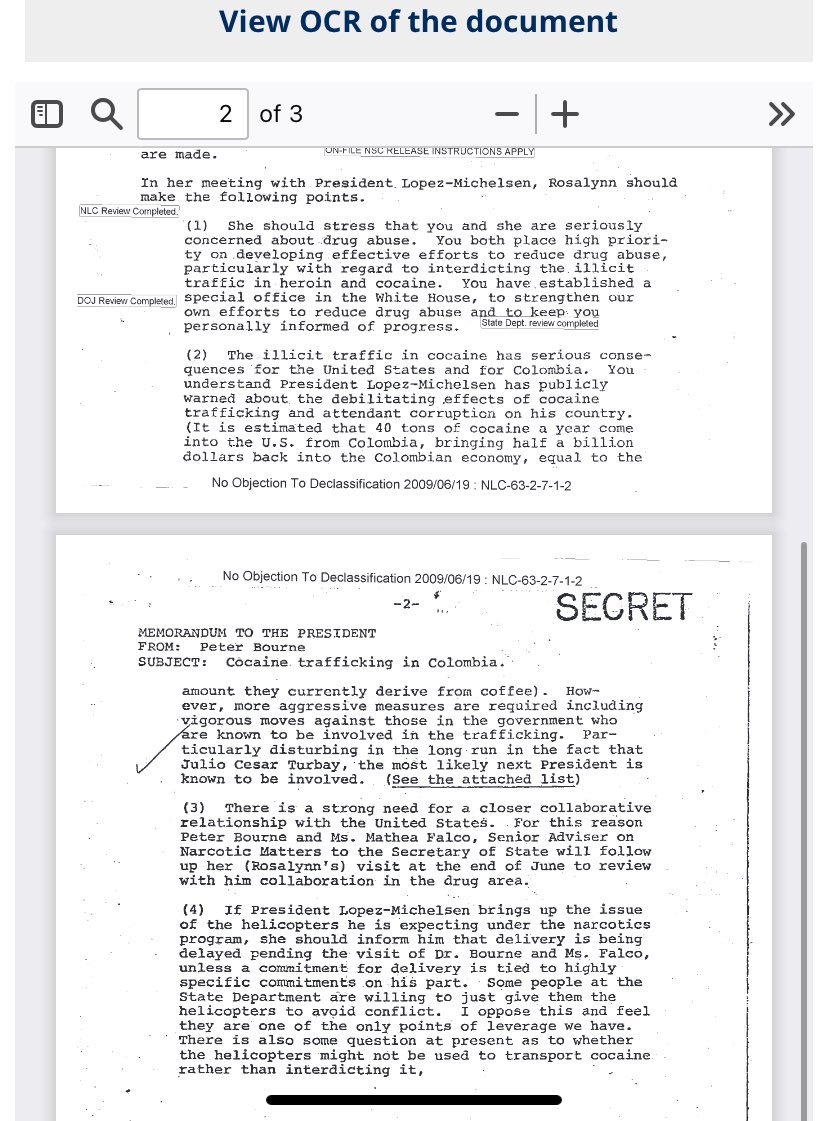 🚨¿Saben si @MiguelUribeT se pronunció sobre los archivos desclasificados en los cuales se vincula a Turbay Ayala con el narcotráfico?  nsarchive.gwu.edu/document/31820… 
Impecable el trabajo de @NSArchive
ABRO🧵