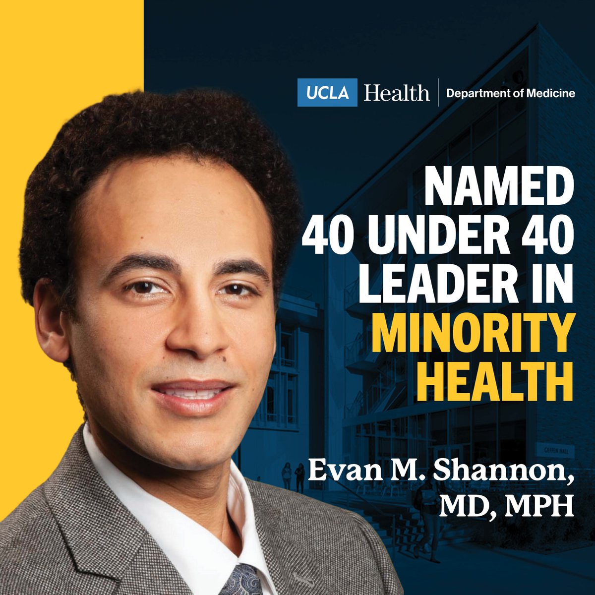 Dr. Evan Shannon shines bright as one of the Top 40 Under 40 Leaders in Minority Health by @NatQualityForum in recognition of his leadership in improving patient health outcomes & fostering healthier communities, particularly for marginalized populations. bit.ly/3vVzL6R