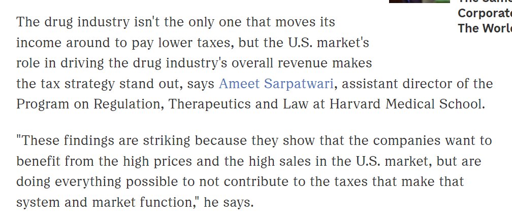 Brad_Setser's tweet image. Agree with all the points Ameet Sarpatwari made here, in an excellent NPR story about tax avoidance by American pharmaceutical companies

npr.org/sections/healt…