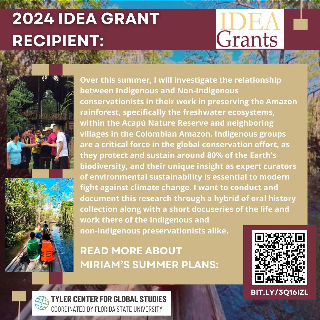 FSU_CRE's tweet image. As part of Undergraduate Research Week, we would like to highlight 2024 IDEA Grant recipient Miriam Alrahil! She received her grant through the support of the Tyler Center for Global Studies. Read more about her project: buff.ly/49G1p5R 

#URW2024 #IDEAGrant #TylerFellow