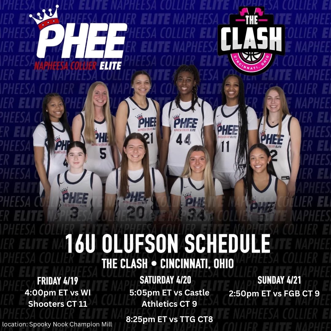 Excited to play in The Clash this weekend! Here is our schedule: @PheeElite @WUhoops