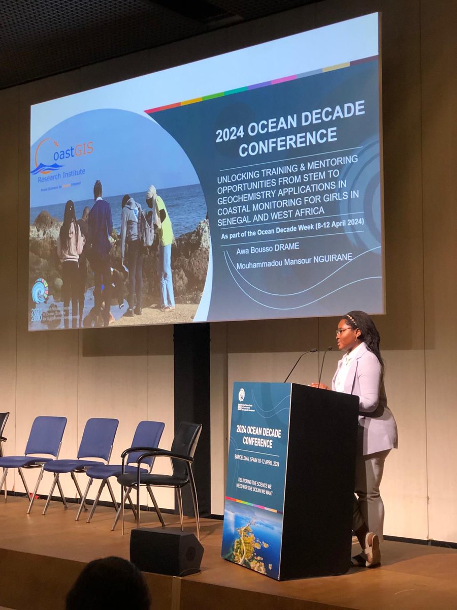 DrAwaBDrame's tweet photo. I represented @coastgis at the 2024 @UNOceanDecade Conference, Barcelona to showcase #GEN4STEM & #Field2Lab, empowering girls in STEM & Marine sciences. We trained more than 300 girls/women in 20 countries in Africa! Loved discussing Islands inclusion with #CaboVerde officials! https://t.co/I7V1HIGuiH