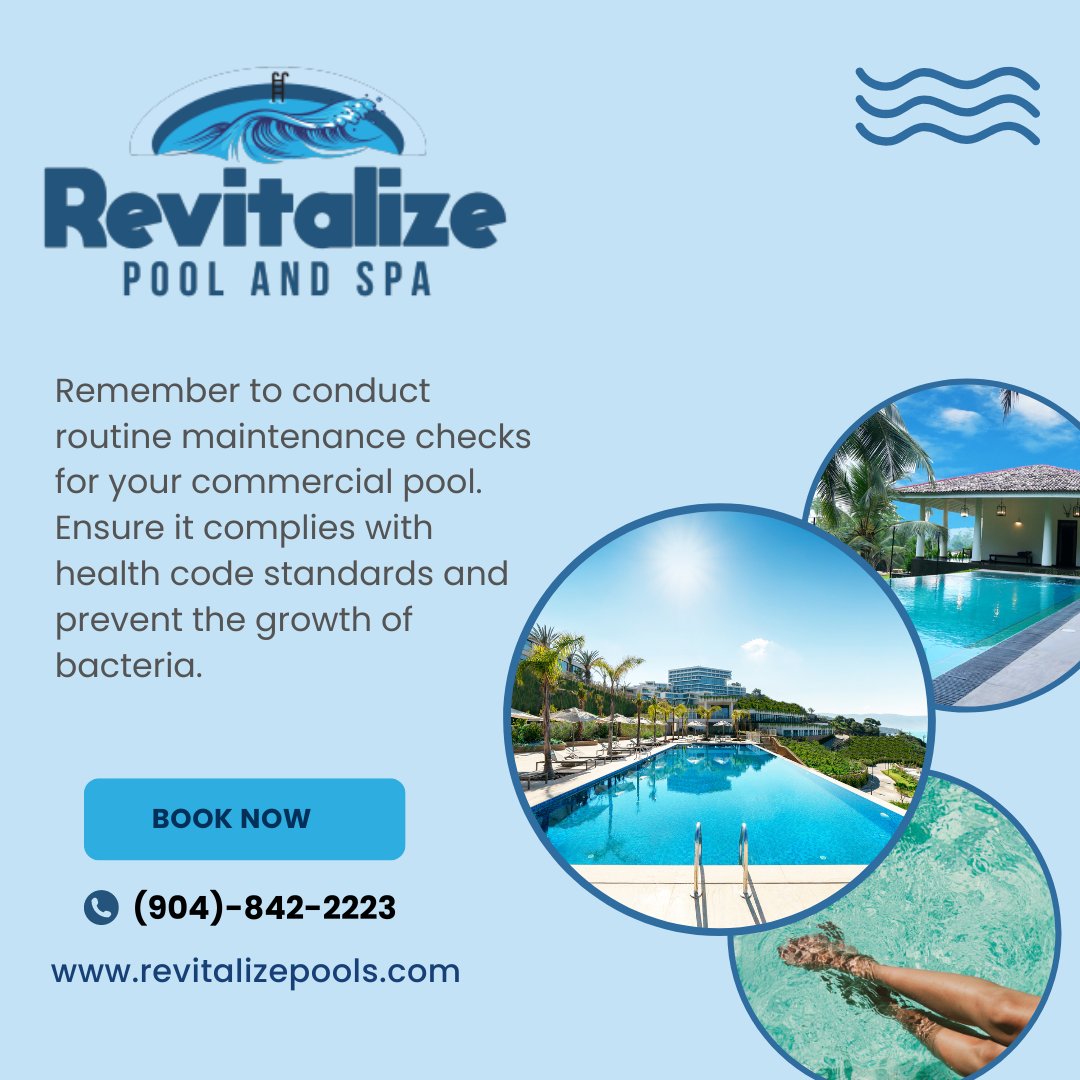 PoolRevitalize's tweet image. Keep your commercial pool sparkling clean and bacteria-free by conducting routine maintenance checks! Meet health code standards effortlessly. #CommercialPool #Maintenance