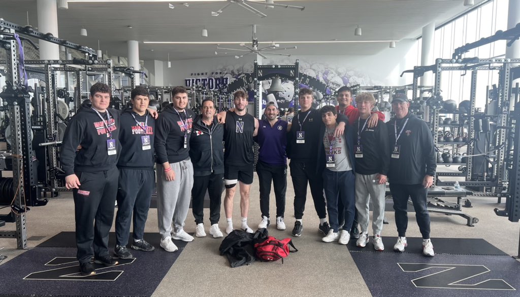#MSFB at @NUFBFamily today for 3rd to last spring ball practice. With MSFB Alumni Head Strength Coach Alex Spanos ‘10 and TE Chris Petrucci ‘22. MSFB 2024: A^N1CAC