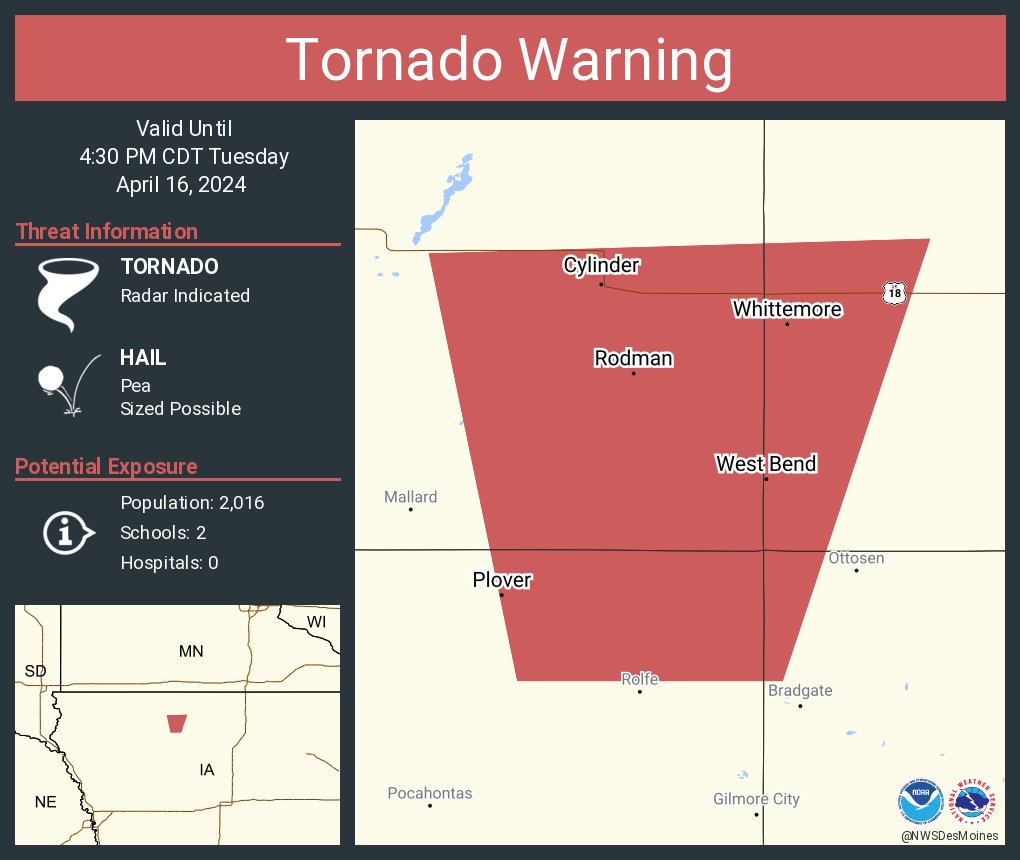 Tornado Warning including West Bend IA, Whittemore IA and Cylinder IA until 4:30 PM CDT