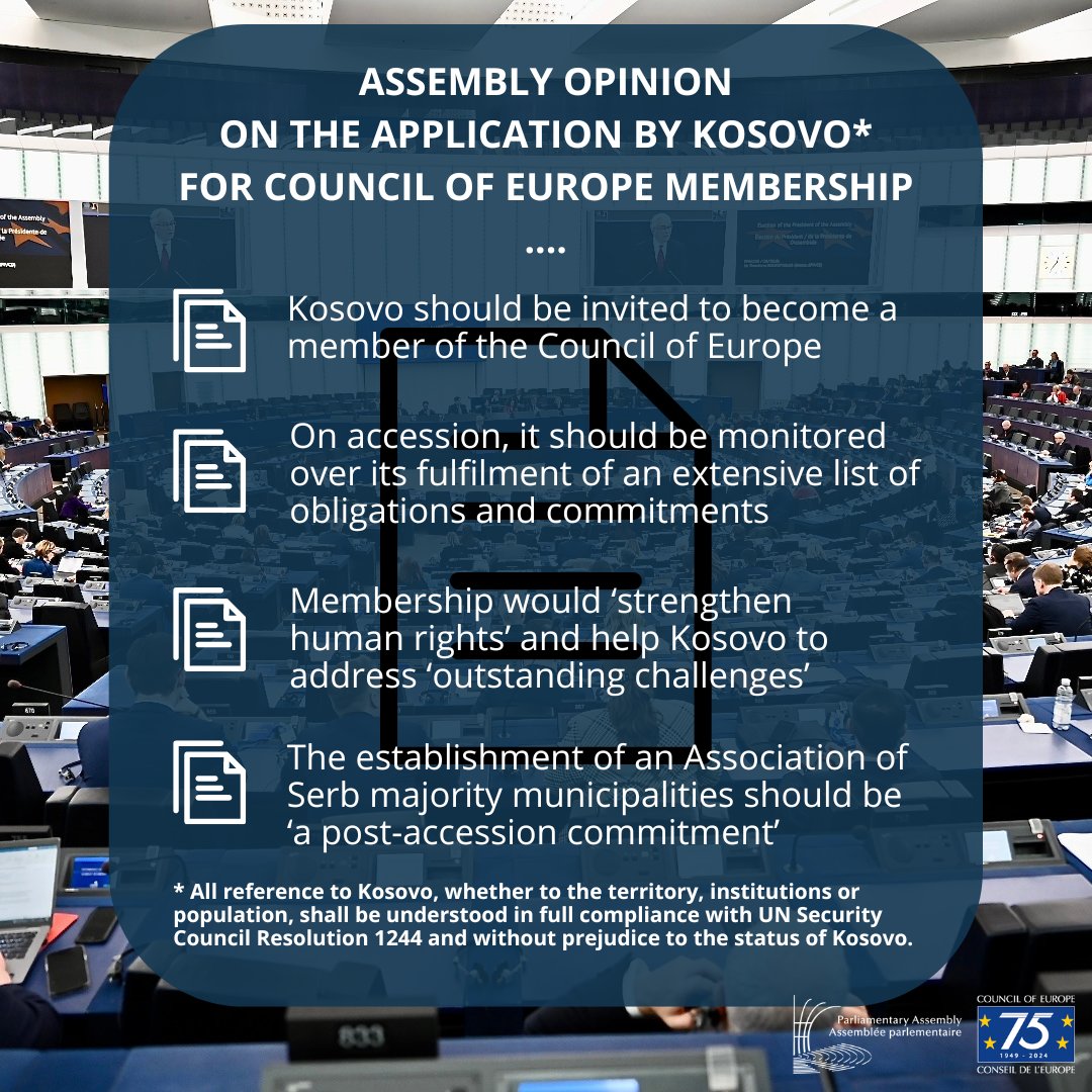 Here's the full text of tonight's historic opinion by PACE recommending that Kosovo* be invited to become a member of the @CoE: pace.coe.int/en/files/33496…