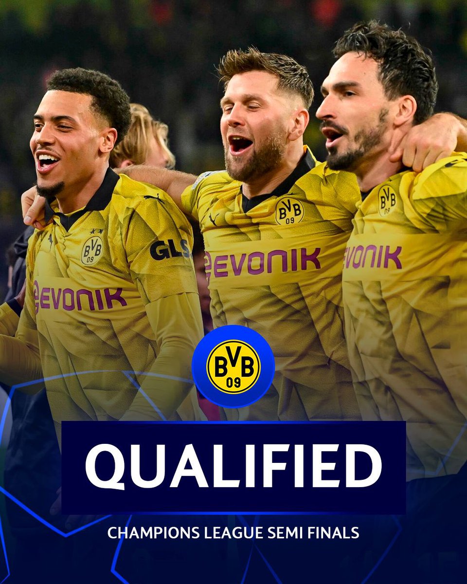 🟡⚫️ Borussia Dortmund, qualified to Champions League semi finals. Atlético Madrid, eliminated. ⛔️❌