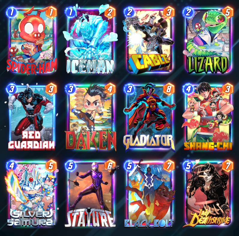ZombiesGoNomNom's tweet photo. Modified my Black Bolt Deathstrike deck to fit Red Guardian in and so far it still feels super solid.
Also has the bonus of no card except Daken caring about opposing RGs https://t.co/EYtNOnO7iO