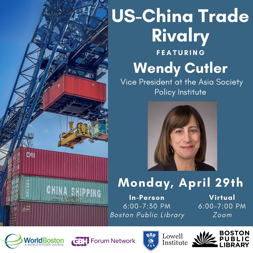 TWO WEEKS AWAY! Join us on 4/29 for #GreatDecisions, featuring Wendy Cutler (@wendyscutler @AsiaPolicy) in conversation with @LeslieinBoston. The program includes expert remarks, audience Q&A, and time for networking at the Newsfeed Café @BPLBoston. buff.ly/3PHZA0K
