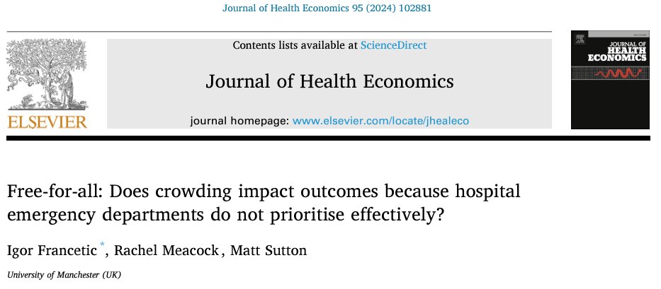 Free-for-all: Does crowding impact outcomes because hospital emergency departments do not prioritise effectively? sciencedirect.com/science/articl… via @MattXSutton et al @sib313 @clifford0584