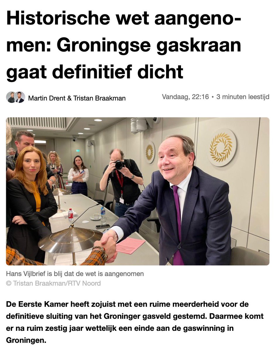 Historische wet aangenomen: de gaskraan gaat definitief dicht.

Een belangrijke mijlpaal na de strijd van Groningers, de <a href="/GBBGroningen/">🔥Groninger Bodem Beweging🔥</a>, <a href="/WelkomGasberaad/">Groninger Gasberaad</a> en zoveel anderen.

Nu door met herstel van Groningen en recht doen aan gedupeerden van de gaswinning.
rtvnoord.nl/politiek/11534…
