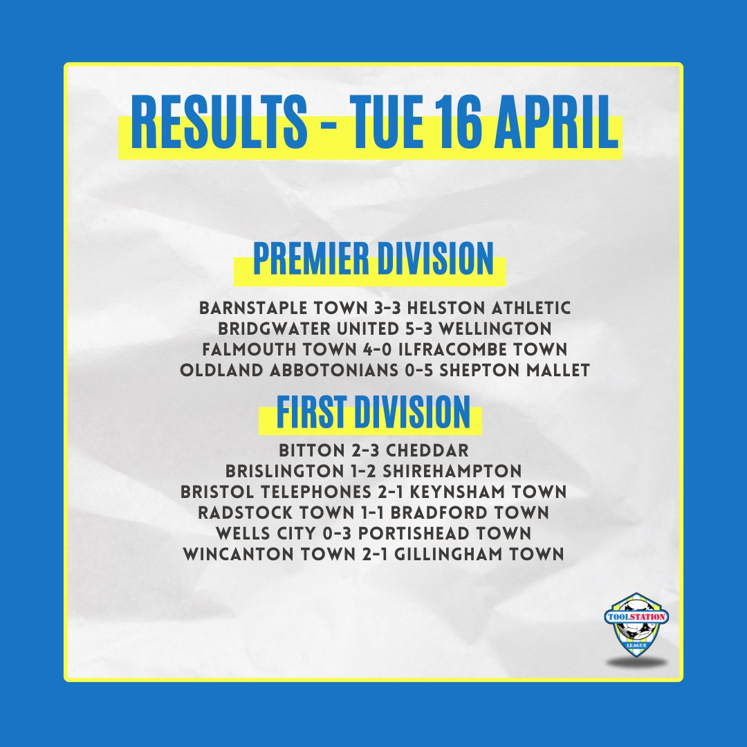 _WesternLeague_'s tweet photo. RESULTS | The full time scores from tonight's Toolstation Western League action are in 👇
#TSWL https://t.co/99VS5QRAPc