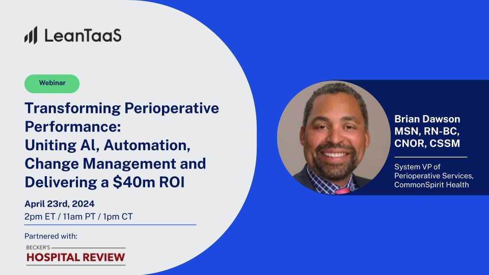 Don't miss out on our webinar with @BeckersHR on 4/23 at 1pm CT to hear how @commonspirit leveraged our AI and change management expertise to transform its surgical operations and deliver real ROI across the health system. bit.ly/3xgWRFo