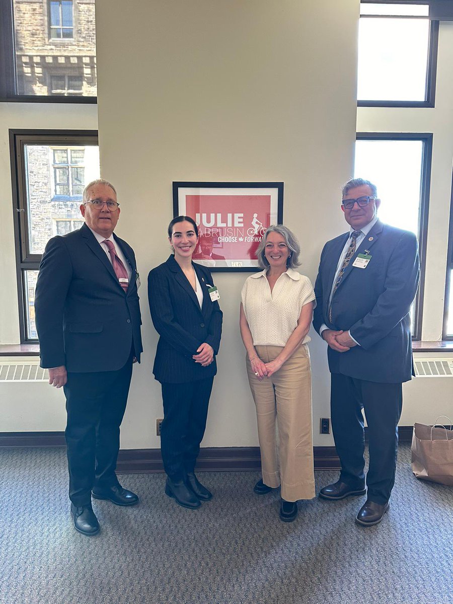 The Government relations committee in Ottawa meeting with MP’s to talk about the issues affecting all firefighters. Thanks to @juliedabrusin for taking the time to sit down with us.