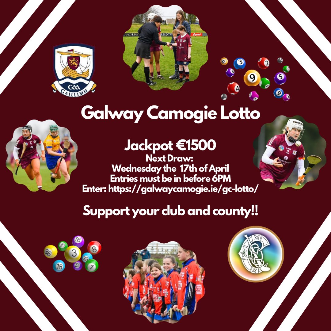 The Galway Camogie Lotto will take place tomorrow night! The Jackpot will be set at €1500! Match 3 winners will share €150! Get your entries in now through the following link before 6PM! play.clubforce.com/play_newa.asp?…