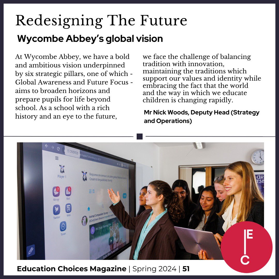 Redesigning The Future @wycombeabbey global vision Read more: issuu.com/educationchoic… #educationchoicesmagazine #educationcornerpodcast #educationmatters #WycombeAbbey #schools #learning #future #diversity #inclusion #education