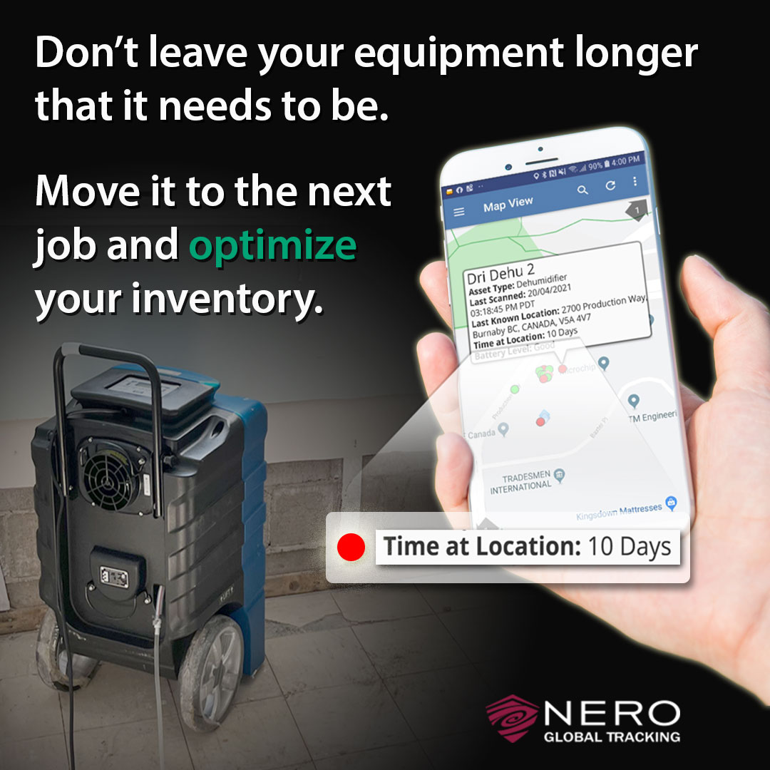 Our Nero Global #EquipmentTracking solution helps you make informed decisions for your equipment deployment across jobsites. 
Increase the #ROI of your #assets and have them working harder for you.
bit.ly/3XcgiHR 
#InventoryManagement #RestorationContractors