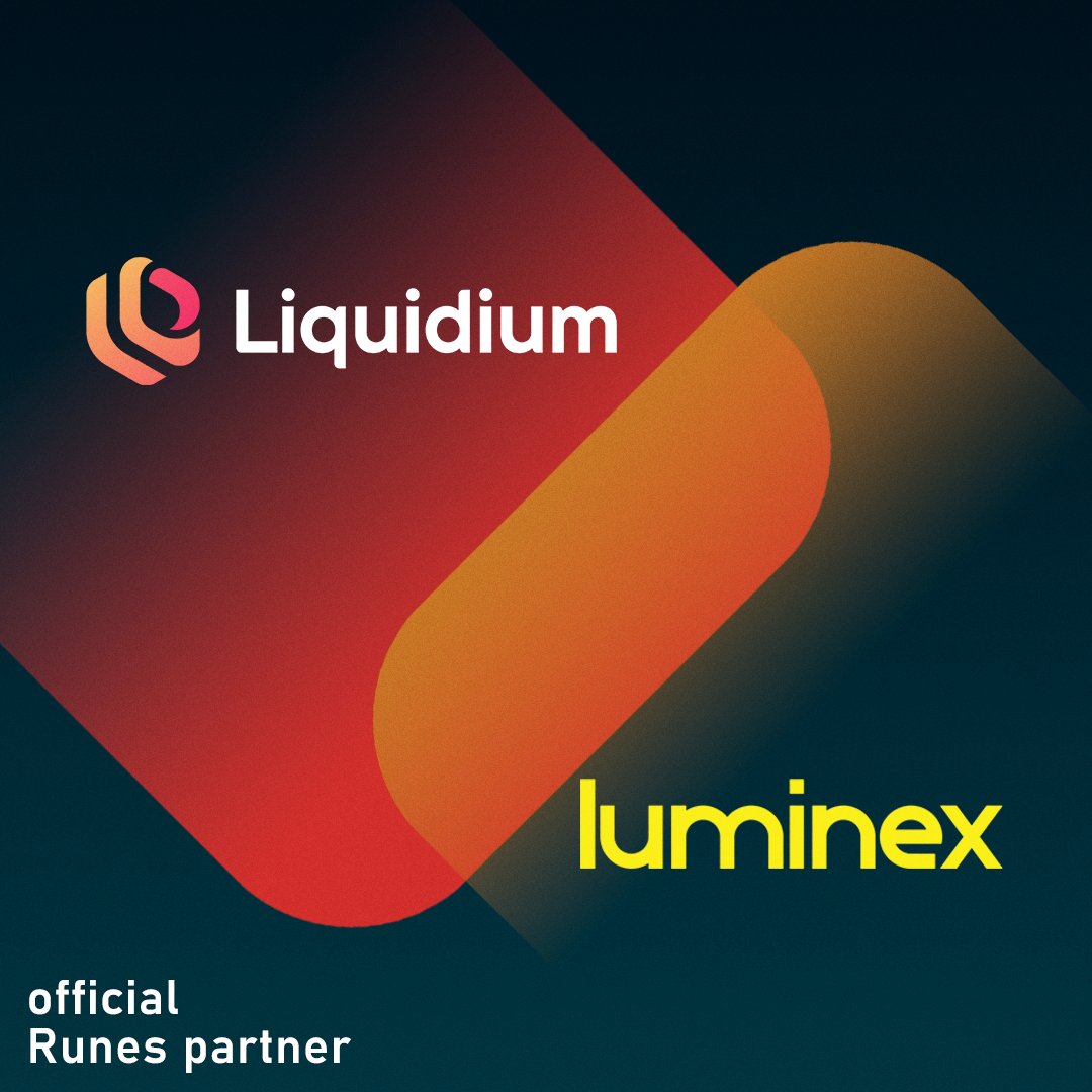 LiquidiumWTF's tweet photo. Liquidium 🤝 Luminex

We are happy to announce our partnership with @luminexio as their preferred lending and borrowing platform.

Luminex will be ready on Day 1 for Runes - Bulk mint, etch and transfer with ease! https://t.co/P6jT5HNFIc