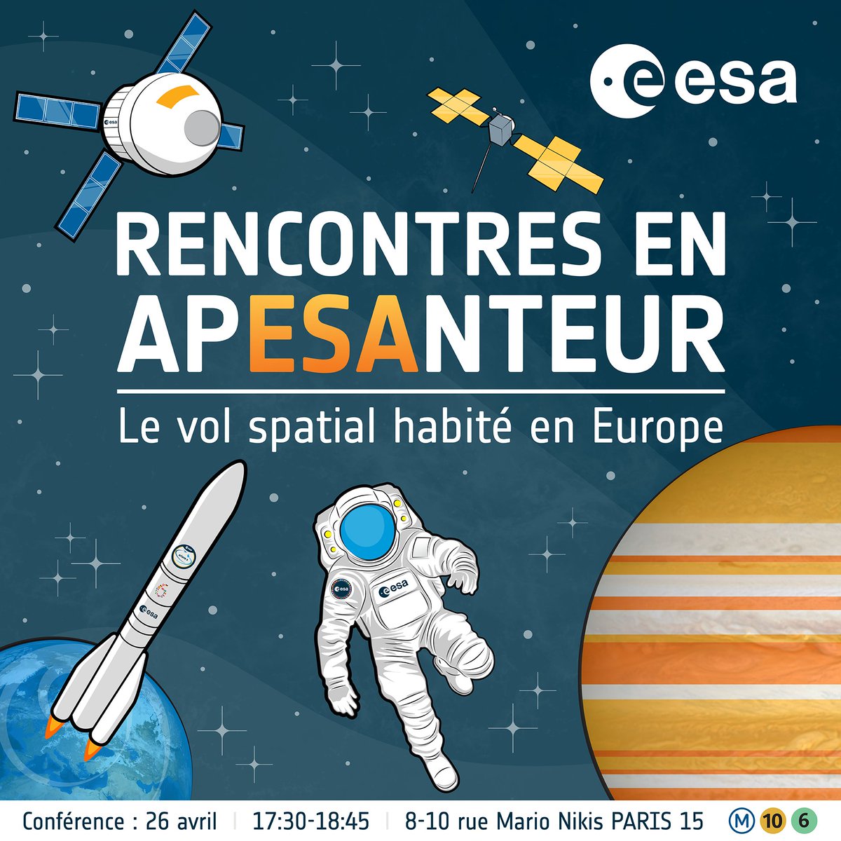 La semaine prochaine à Paris, j'aurai la chance de parler d'exploration spatiale avec @astro_JFrancois @NathalieTinjod et @LoredanaBessone dans la grande salle du siège de l'ESA pour une conférence inédite, vendredi 26! N'hésitez pas à vous inscrire 🙂 ➡️esa.int/Space_in_Membe…