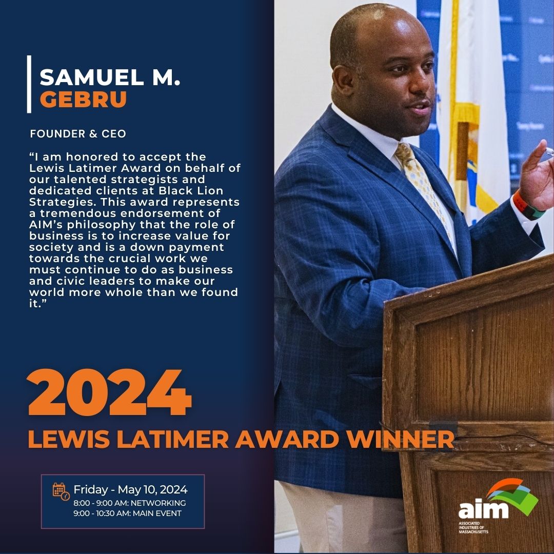 🏆 Exciting news! Samuel M. Gebru, Founder & CEO of @BlackLionStrat, is the 2024 Lewis Latimer Award Winner! 🌟 Beyond his impactful work at Black Lion, Gebru teaches at Tufts University and dedicates time to educating incarcerated individuals. Learn more: okt.to/1gXawM