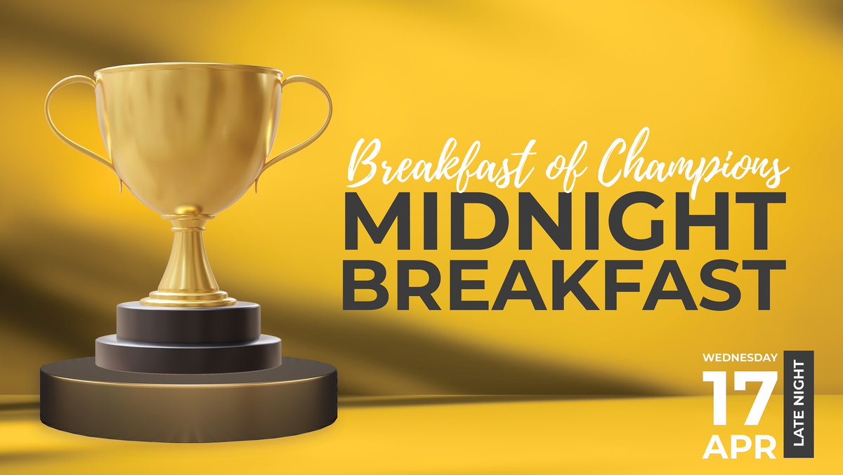 Don't miss out on the ultimate Breakfast of Champions happening tomorrow night, April 17th, at the Cafe in Coahoma Community College! Get ready to conquer your late-night cravings with a delicious midnight feast! #BreakfastOfChampions #CCC