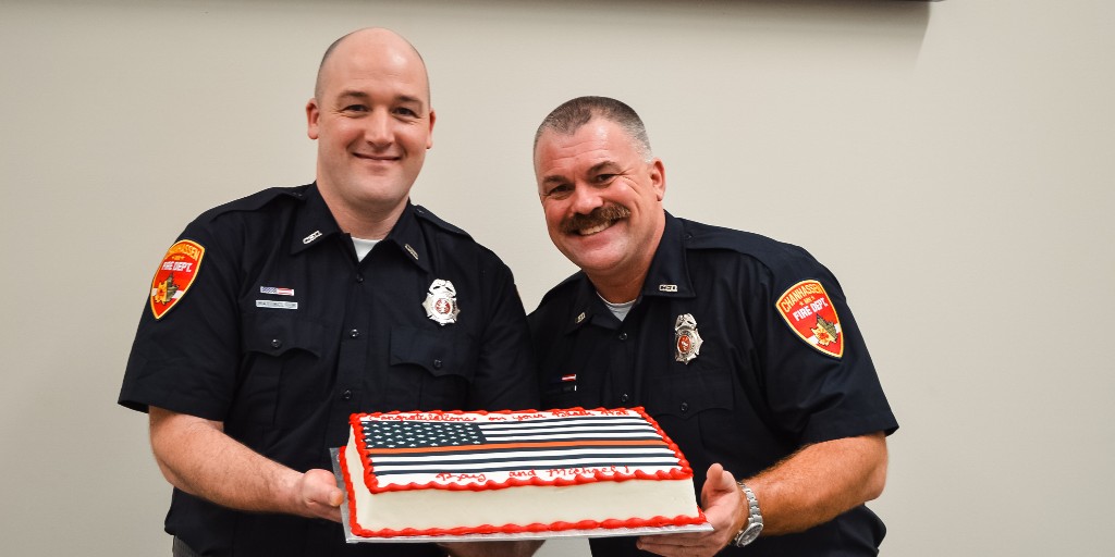 On Monday, April 8, the Chanhassen Fire Department celebrated Ray Bolger & Michael Hines as they received their black helmets. This symbolizes the completion of their probationary period and transition to full-fledged firefighters.