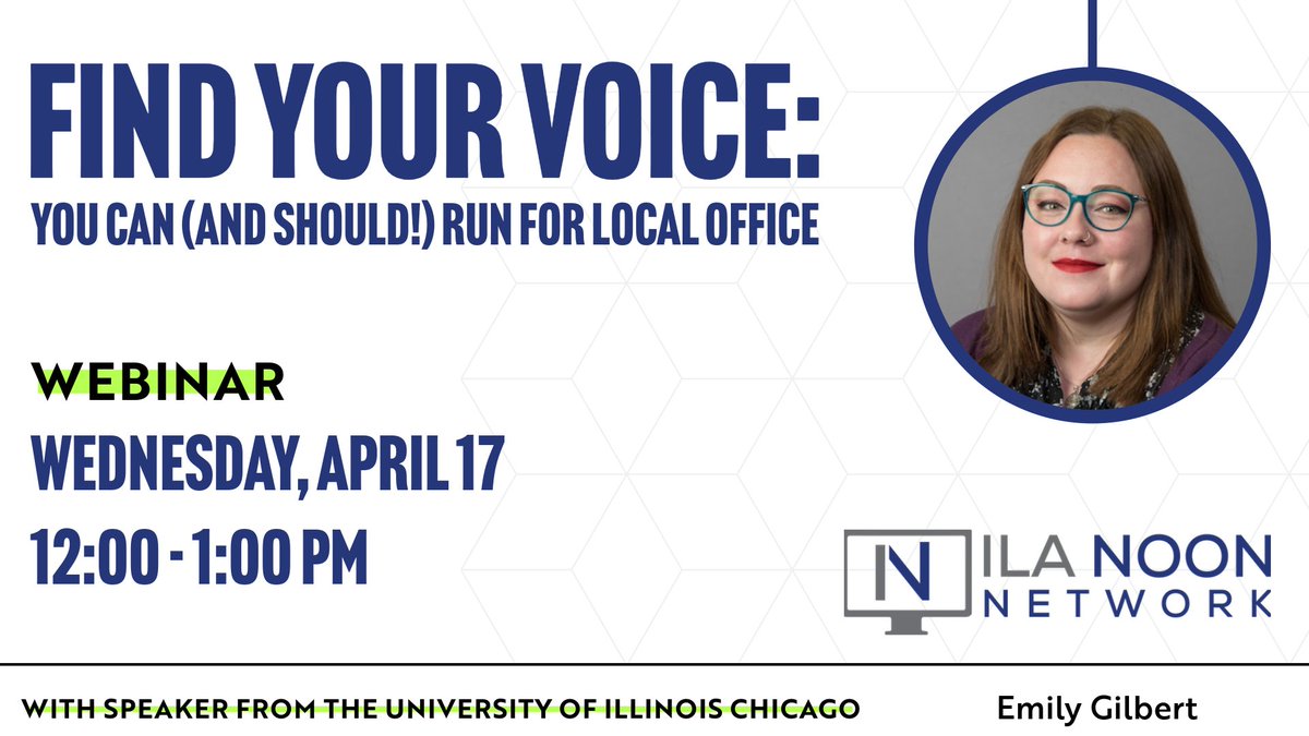 The challenges to public and school library materials continue to rise. Find out how you can make an impact by attending the ILA Noon Network webinar, 'Find Your Voice: You Can Run for Local Office.' on April 17 at noon. ow.ly/1mmV50RhAZl