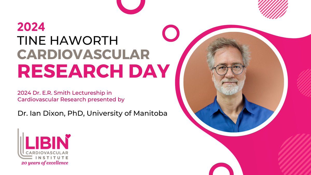 We're excited to announce that Dr. Ian Dixon, PhD from @umanitoba is the 2024 Libin Institute E.R. Smith Lecturer! Don't miss his presentation at Tine Haworth Cardiovascular Research Day on April 30, 2024. Learn more about Dr. Dixon at ucalgary.ca/news/er-smith-… #UCalgary…