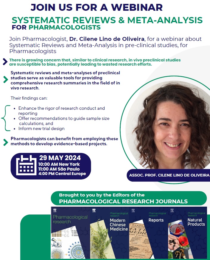 Register here (researcheracademy.elsevier.com/workshop/290cb…) and join us for a thought-provoking webinar with prof. @cilene1970 on the applicability of systematic reviews and meta-analyses to guide pharmacologists in developing evidence-based projects.