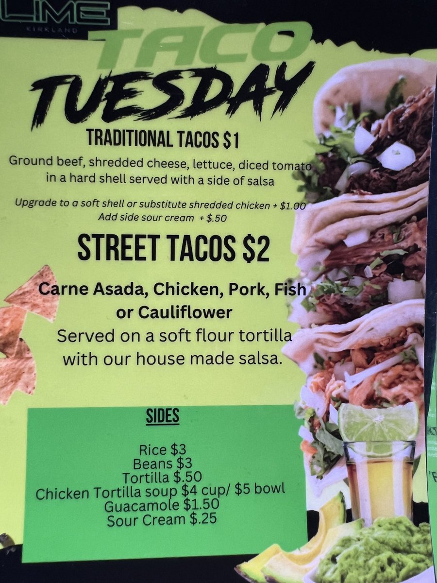 We are at Lime in Kirkland for today’s show. Was going to tell you all the reasons why you should come by and see us but I think this taco deal should be enough.