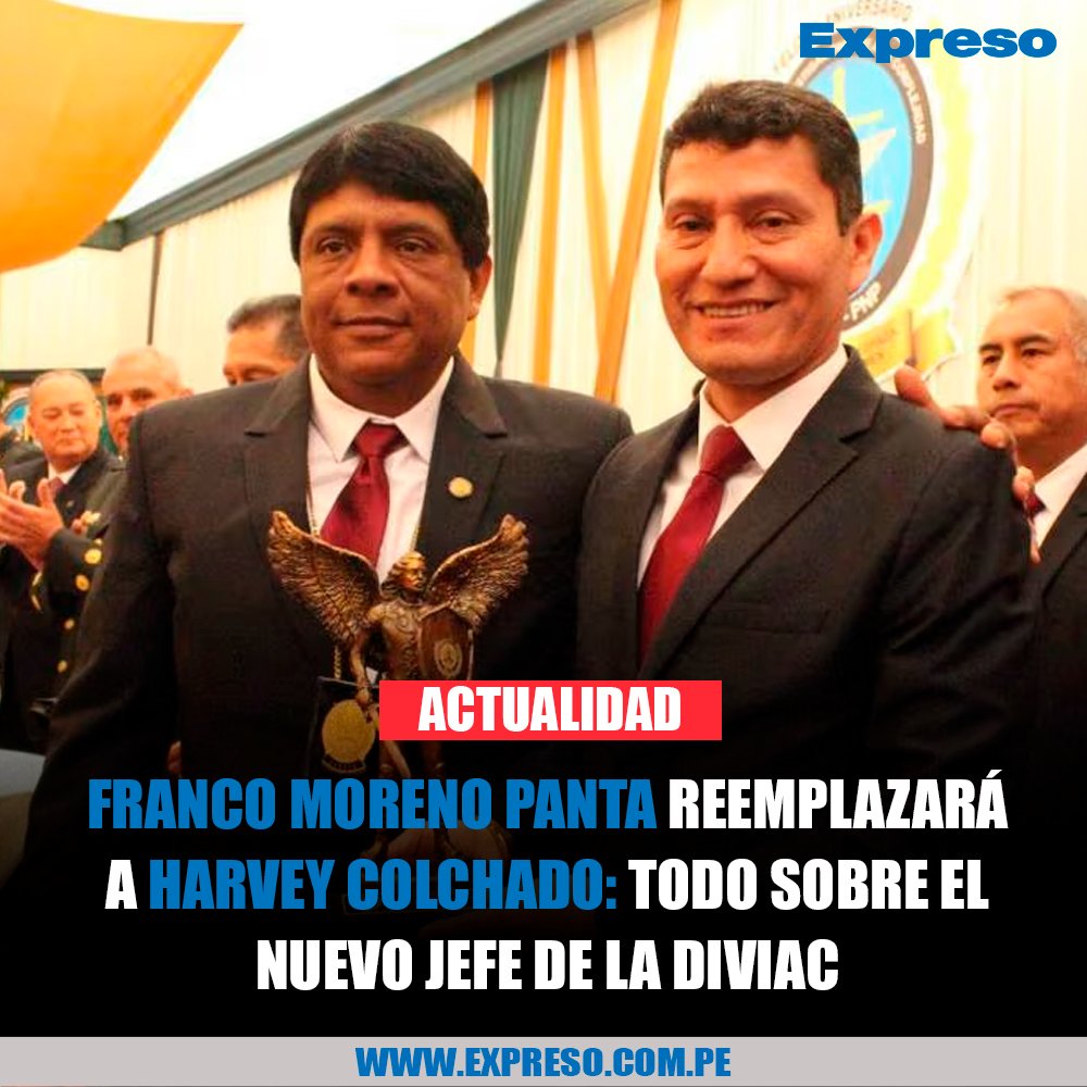 📌 El coronel PNP Franco Moreno Panta, jefe de la División de Robos de la Dirección de Investigación Criminal (Dirincri) de la Policía Nacional del Perú (PNP), reemplazará al coronel Harvey Colchado en la jefatura de la División de Investigación de Delitos de Alta Complejidad…