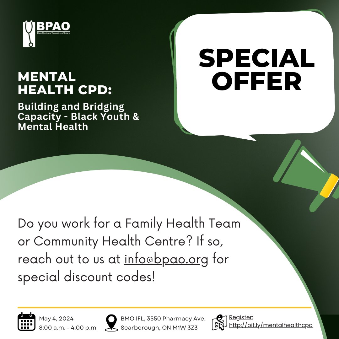 We are excited to offer special discount codes exclusively for healthcare professionals associated with Family Health Teams and Community Health Centres! For more information, please contact us at info@bpao.org #bpaomentalhealth #mentalhealth