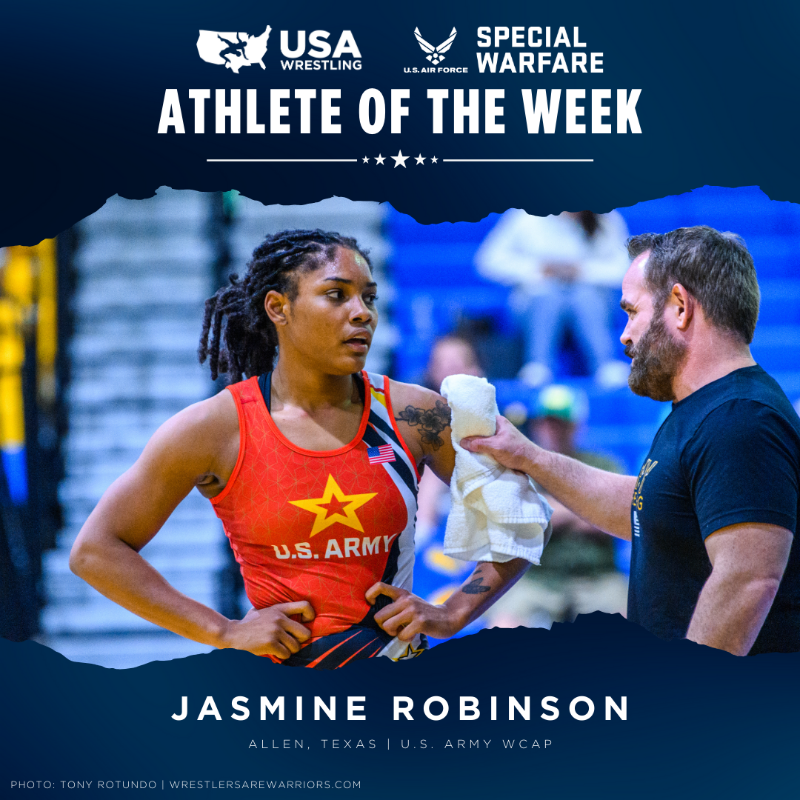 USAWrestling's tweet photo. ๐ U20 and U23 national champion Jasmine Robinson has been named the USA Wrestling Athlete of the Week, presented by @airforcespecwar.