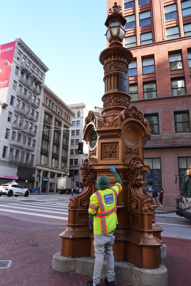 Our stationary engineers, plumbers, painters and electricians ready historic Lotta’s Fountain for Thursday’s 1906 Great Earthquake and Fire anniversary commemoration, held annually on April 18 at 5:13AM, Market, Geary & Kearny streets. Set your alarm clock & join us. #LoveOurCity