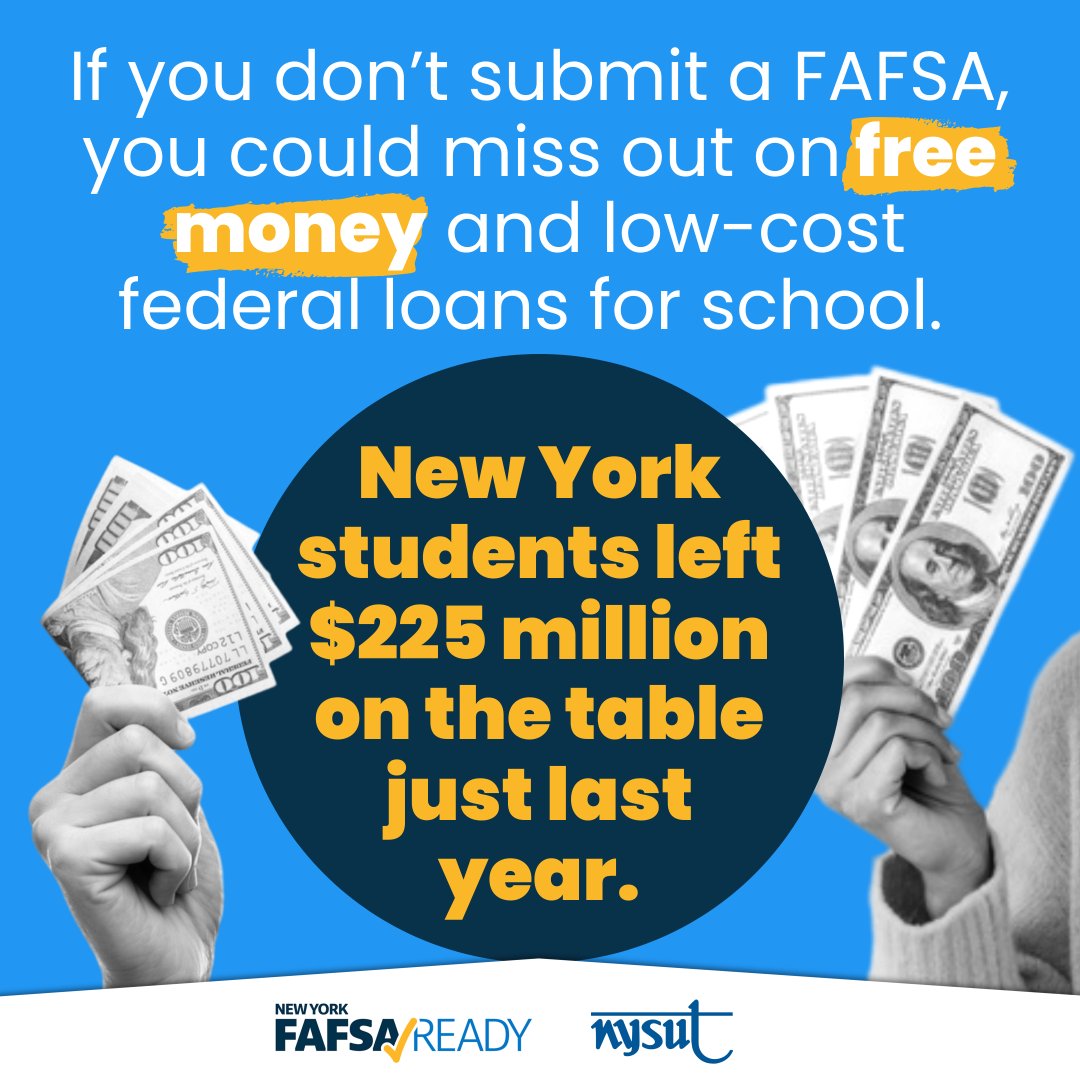 nysut's tweet photo. Are you #FAFSAReady? This FAFSA Completion Week, we’re spreading the word on the new FAFSA form that every prospective higher ed student should be using to get access to everything from grants to work study money and more.
Help get the word out: https://t.co/zuRqIDynxL https://t.co/j4g5yeCgBS