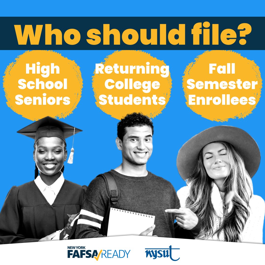 nysut's tweet photo. Are you #FAFSAReady? This FAFSA Completion Week, we’re spreading the word on the new FAFSA form that every prospective higher ed student should be using to get access to everything from grants to work study money and more.
Help get the word out: https://t.co/zuRqIDynxL https://t.co/j4g5yeCgBS