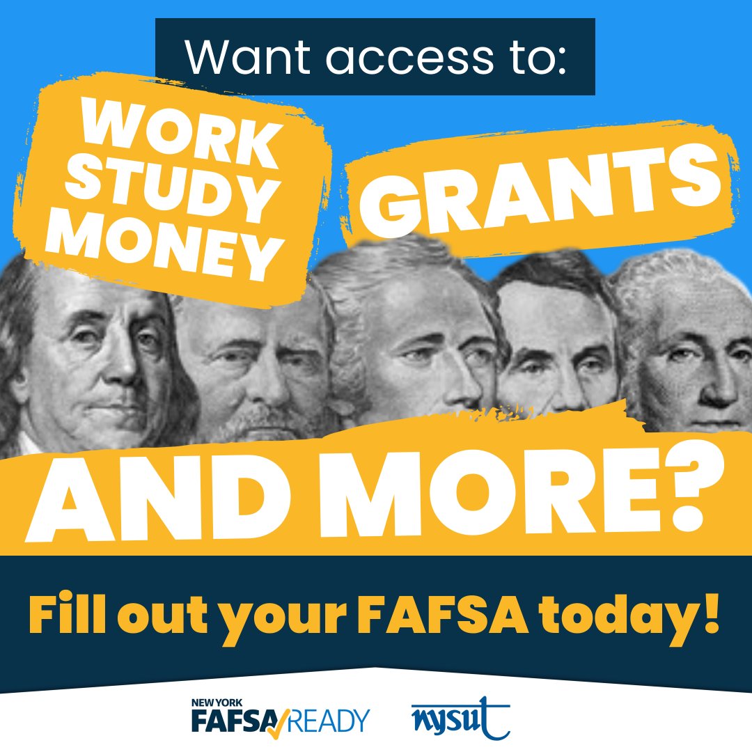 nysut's tweet photo. Are you #FAFSAReady? This FAFSA Completion Week, we’re spreading the word on the new FAFSA form that every prospective higher ed student should be using to get access to everything from grants to work study money and more.
Help get the word out: https://t.co/zuRqIDynxL https://t.co/j4g5yeCgBS