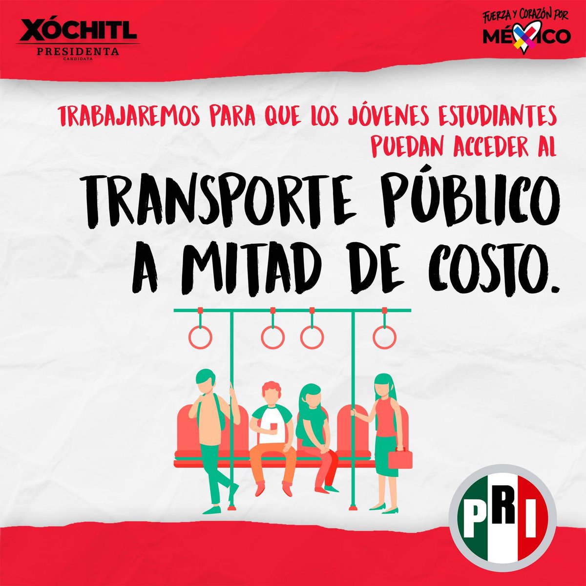 Con <a href="/XochitlGalvez/">Xóchitl Gálvez Ruiz</a>, el próximo senador <a href="/NestorCamarillo/">Néstor Camarillo</a> y todos los candidatas y candidatos priistas, las y los estudiantes de todo Puebla tendrán transporte público a mitad de precio, para apoyar su economía y ayudarlos a cumplir sus sueños. #JóvenesX24 #VotaPRI