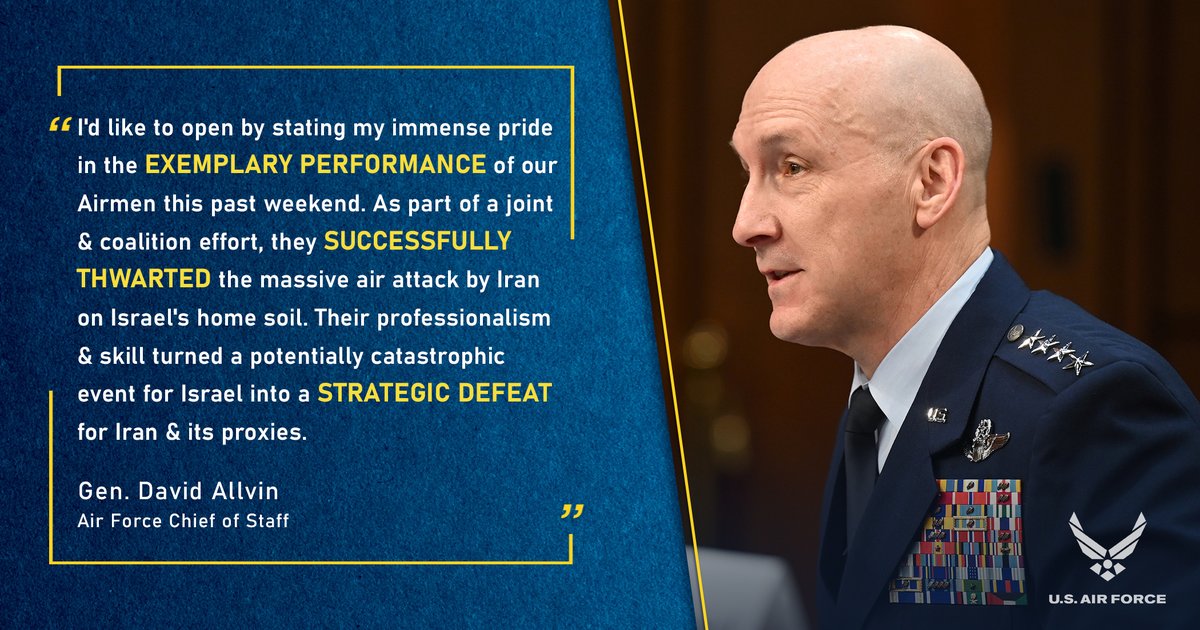 CSAF Allvin expressed pride in the recent actions of Air Force Airmen in the CENTCOM area of responsibility while testifying to the Senate Committee on Armed Services April 16.