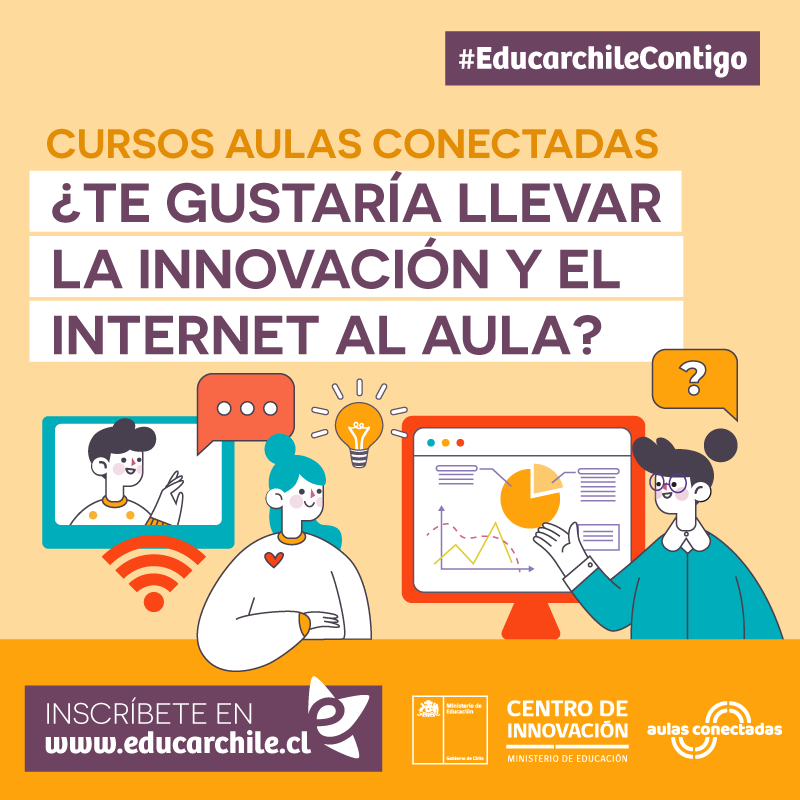 educarchile's tweet photo. 👀 ¡Atención profes y coordinadores de informática! Vuelven nuestros cursos gratuitos de #AulasConectadas desarrollados junto al @InnovaMineduc.
Más info aquí: https://t.co/LmC97fi8y6 👈🏼 https://t.co/QlFFDsVVps