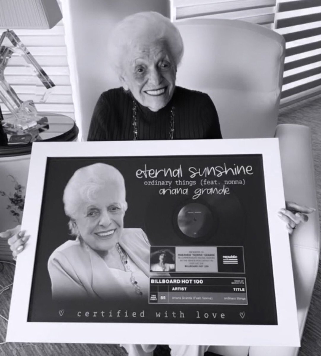 Ariana Grande Nonna received a plaque for being the oldest person on Billboard Hot 100 Charts