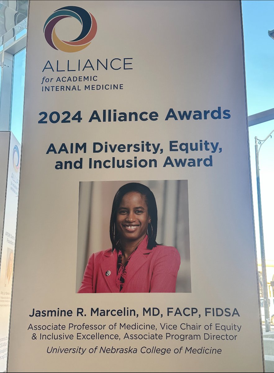 Congratulations to @DrJRMarcelin, our department's vice chair of equity and inclusive excellence, who was honored with a 2024 Alliance Award from @AAIMOnline at #AIMW24! 🤩 @UNMC_ID @UNMCIMResidency